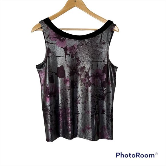 SUZY Shier Casual Silver Metallic Sleeveless Tunic Top, Size XLarge - Picture 3 of 6